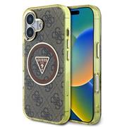 Guess IML 4G Glitter and Triangle Logo MagSafe Zadní Kryt pro iPhone 16 Brown