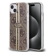 Guess IML 4G Gold Stripe Zadní Kryt pro iPhone 15 Brown