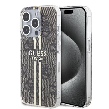 Guess IML 4G Gold Stripe Zadní Kryt pro iPhone 15 Pro Brown