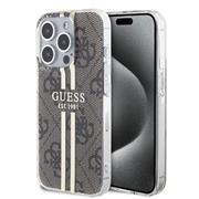 Guess IML 4G Gold Stripe Zadní Kryt pro iPhone 15 Pro Brown