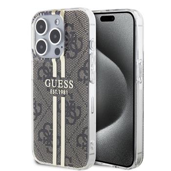 Guess IML 4G Gold Stripe Zadní Kryt pro iPhone 15 Pro Max Brown