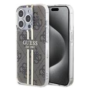 Guess IML 4G Gold Stripe Zadní Kryt pro iPhone 15 Pro Max Brown