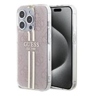 Guess IML 4G Gold Stripe Zadní Kryt pro iPhone 15 Pro Pink