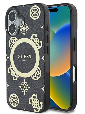 Guess IML 4G Peony MagSafe Zadní Kryt pro iPhone 16 Black