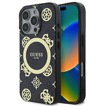 Guess IML 4G Peony MagSafe Zadní Kryt pro iPhone 16 Pro Black