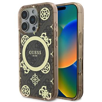 Guess IML 4G Peony MagSafe Zadní Kryt pro iPhone 16 Pro Brown