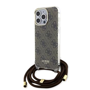 Guess IML 4G Printed Crossbody Popruh Zadní Kryt pro iPhone 15 Pro Brown