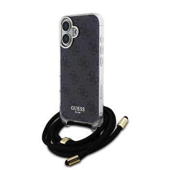 Guess IML 4G Printed Crossbody Popruh Zadní Kryt pro iPhone 16 Black