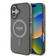 Guess IML Glitter Ring MagSafe Zadní Kryt pro iPhone 16 Black