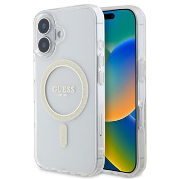 Guess IML Glitter Ring MagSafe Zadní Kryt pro iPhone 16 Plus Transparent