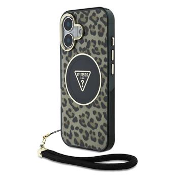 Guess IML Leopard Triangle Logo Strap MagSafe Zadní Kryt pro iPhone 16 Brown