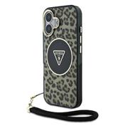 Guess IML Leopard Triangle Logo Strap MagSafe Zadní Kryt pro iPhone 16 Brown