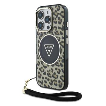 Guess IML Leopard Triangle Logo Strap MagSafe Zadní Kryt pro iPhone 16 Pro Brown