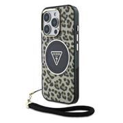 Guess IML Leopard Triangle Logo Strap MagSafe Zadní Kryt pro iPhone 16 Pro Brown