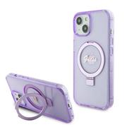 Guess IML Ring Stand Glitter MagSafe Zadní Kryt pro iPhone 15 Plus Purple