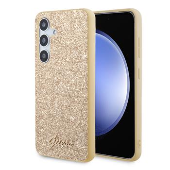 Guess PC/TPU Glitter Flakes Metal Logo Zadní Kryt pro Samsung Galaxy S24 Gold