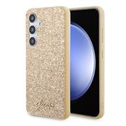 Guess PC/TPU Glitter Flakes Metal Logo Zadní Kryt pro Samsung Galaxy S24 Gold