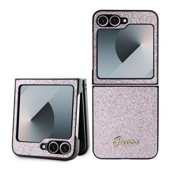 Guess PC/TPU Glitter Flakes Metal Logo Zadní Kryt pro Samsung Galaxy Z Flip 6 Pink