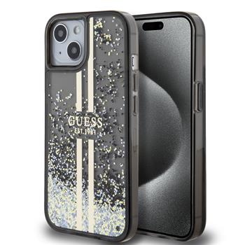 Guess PC/TPU Liquid Glitter Gold Stripe Zadní Kryt pro iPhone 15 Black