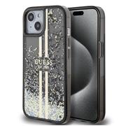 Guess PC/TPU Liquid Glitter Gold Stripe Zadní Kryt pro iPhone 15 Black