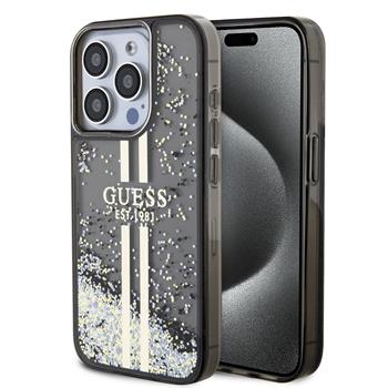 Guess PC/TPU Liquid Glitter Gold Stripe Zadní Kryt pro iPhone 15 Pro Black