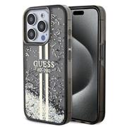 Guess PC/TPU Liquid Glitter Gold Stripe Zadní Kryt pro iPhone 15 Pro Black