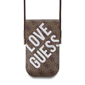 Guess PU 4G Big Love Logo Taška na Telefon Brown