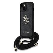 Guess PU 4G Metal Logo Crossbody Popruh Zadní Kryt pro iPhone 15 Black