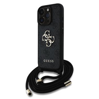 Guess PU 4G Metal Logo Crossbody Popruh Zadní Kryt pro iPhone 15 Pro Black