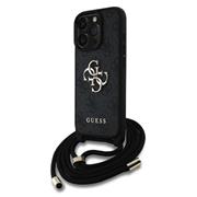 Guess PU 4G Metal Logo Crossbody Popruh Zadní Kryt pro iPhone 15 Pro Black