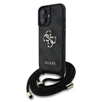 Guess PU 4G Metal Logo Crossbody Popruh Zadní Kryt pro iPhone 16 Black