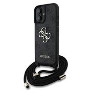 Guess PU 4G Metal Logo Crossbody Popruh Zadní Kryt pro iPhone 16 Black