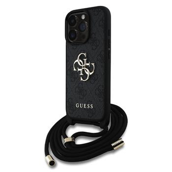 Guess PU 4G Metal Logo Crossbody Popruh Zadní Kryt pro iPhone 16 Pro Black