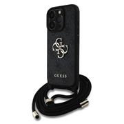 Guess PU 4G Metal Logo Crossbody Popruh Zadní Kryt pro iPhone 16 Pro Black