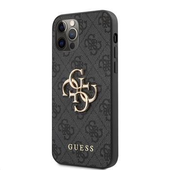 Guess PU 4G Metal Logo Zadní Kryt pro iPhone 12/12 Pro Grey