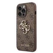 Guess PU 4G Metal Logo Zadní Kryt pro iPhone 14 Pro Brown