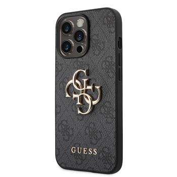 Guess PU 4G Metal Logo Zadní Kryt pro iPhone 14 Pro Grey