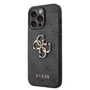 Guess PU 4G Metal Logo Zadní Kryt pro iPhone 14 Pro Grey