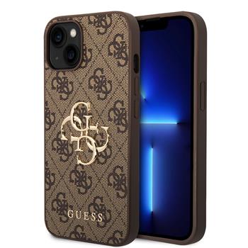 Guess PU 4G Metal Logo Zadní Kryt pro iPhone 15 Brown