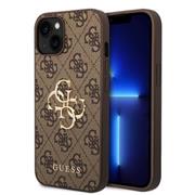 Guess PU 4G Metal Logo Zadní Kryt pro iPhone 15 Brown