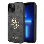 Guess PU 4G Metal Logo Zadní Kryt pro iPhone 15 Grey