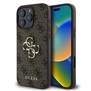 Guess PU 4G Metal Logo Zadní Kryt pro iPhone 16 Pro Brown