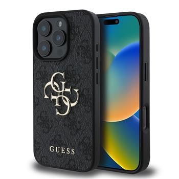 Guess PU 4G Metal Logo Zadní Kryt pro iPhone 16 Pro Grey