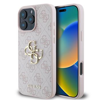 Guess PU 4G Metal Logo Zadní Kryt pro iPhone 16 Pro Max Pink