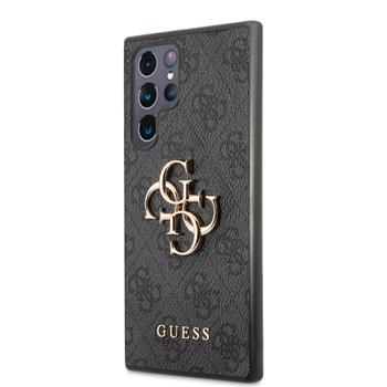 Guess PU 4G Metal Logo Zadní Kryt pro Samsung Galaxy S22 Ultra Grey