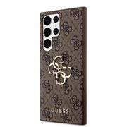 Guess PU 4G Metal Logo Zadní Kryt pro Samsung Galaxy S23 Ultra Brown