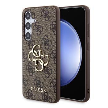 Guess PU 4G Metal Logo Zadní Kryt pro Samsung Galaxy S24+ Brown