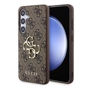 Guess PU 4G Metal Logo Zadní Kryt pro Samsung Galaxy S24 Brown