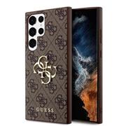 Guess PU 4G Metal Logo Zadní Kryt pro Samsung Galaxy S24 Ultra Brown