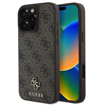 Guess PU 4G Small Metal Logo MagSafe Zadní Kryt pro iPhone 16 Pro Max Brown